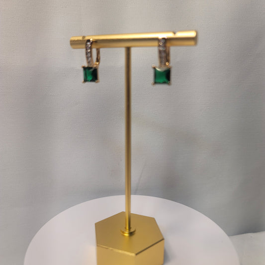GREEN EMERALD SQUARE DROPS EARRINGS.