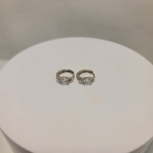 SILVER EMERALD CUT EARRINGS