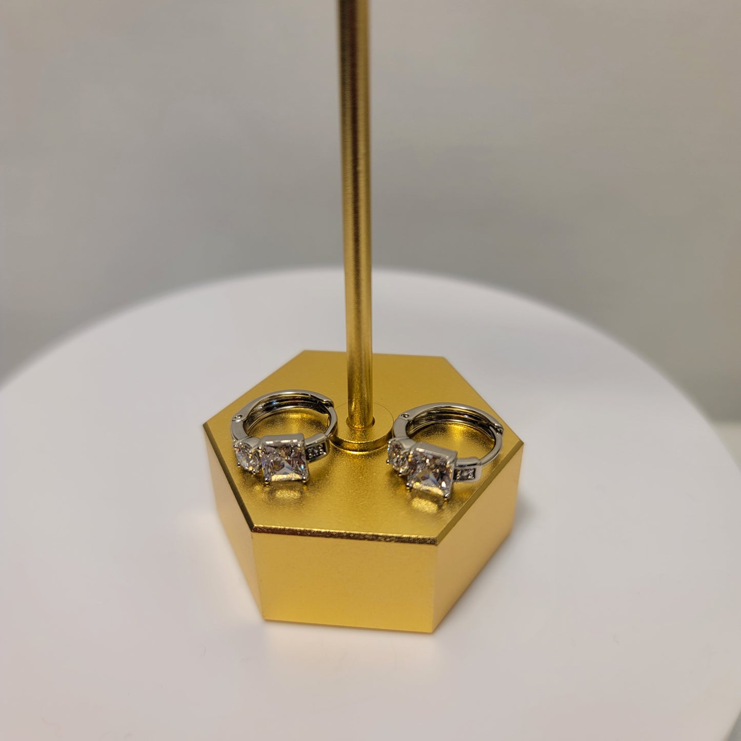 SILVER EMERALD CUT EARRINGS