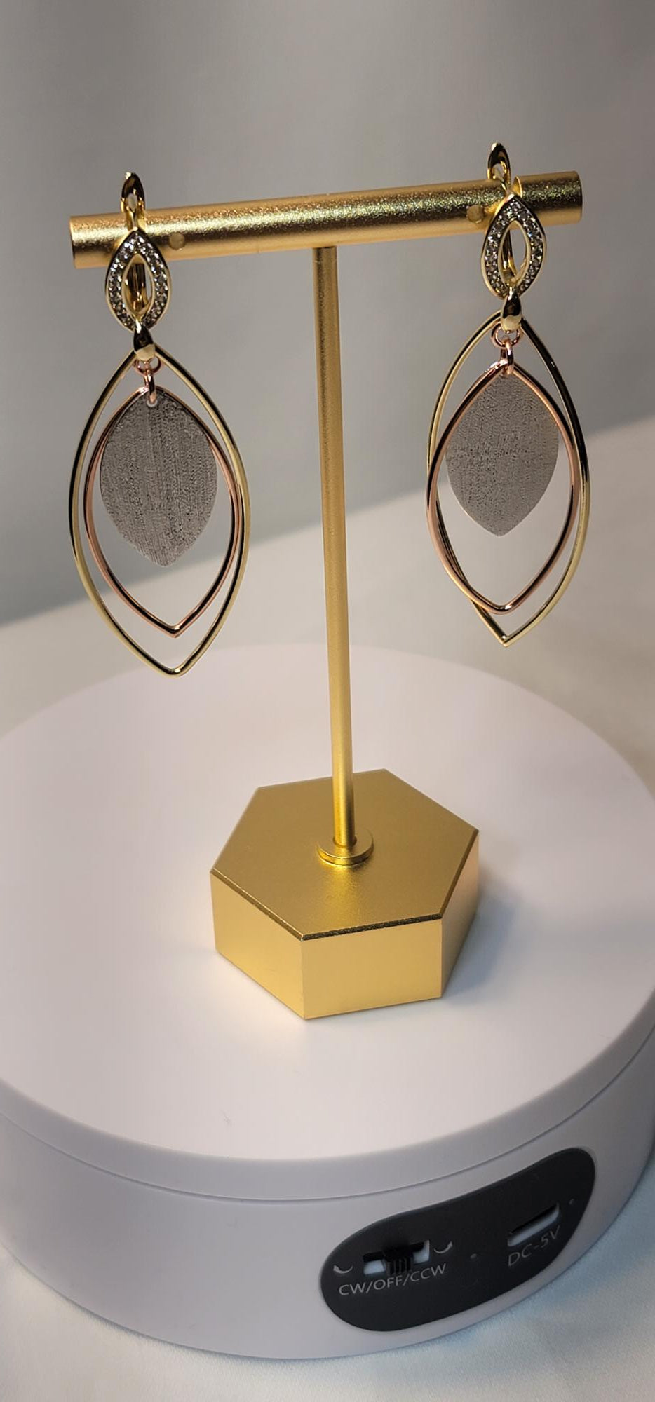 This 3 Tone Elegant Signature Earing is Exclusive to Kathy's Fashion Jewelry.